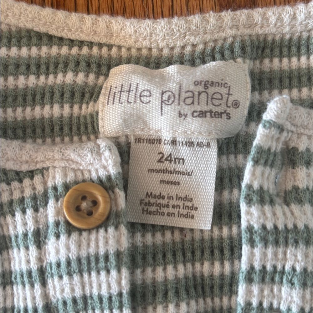 Carters Organic Cotton Green White Striped Sleeveless Baby Romper 24 months - Picture 2 of 5